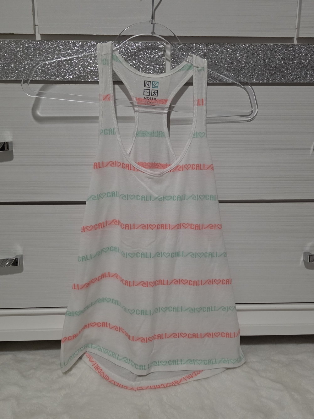 Nollie White Striped Racerback Tank with Coral & Mint
